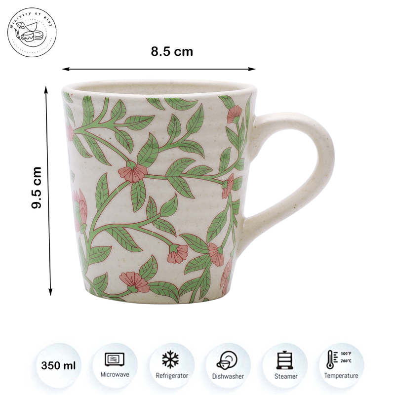 Ministry Of Klay Pink Floral Decal Ceramic Coffee Mugs / Microwave Safe, Set of 2, 250ml each