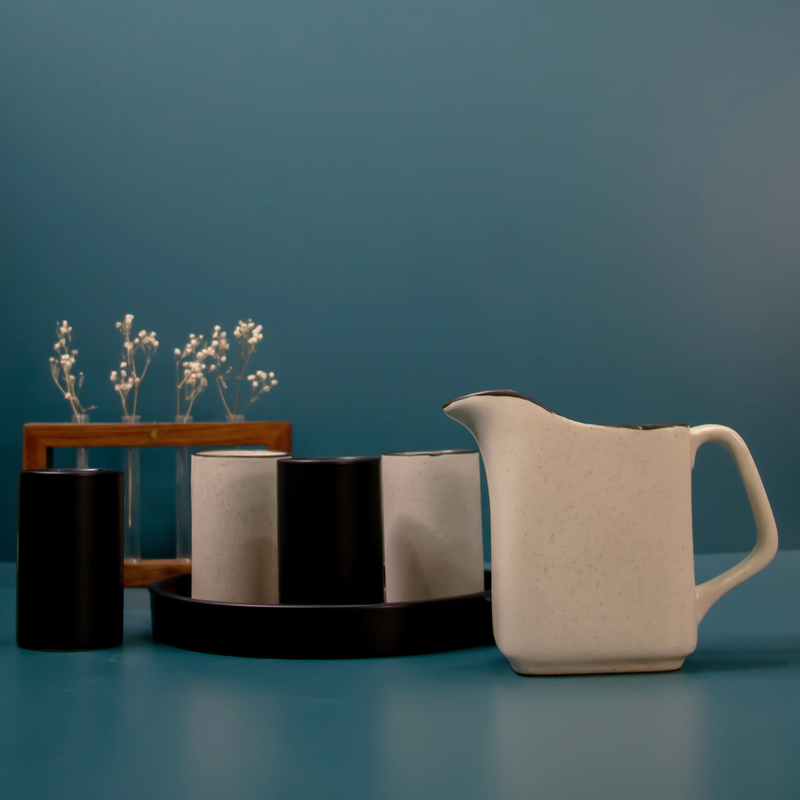 Jug Mug- Black and White Pitcher Set with 4 glasses