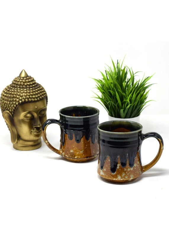 Earthy Brown Drip Mugs- Set of 2