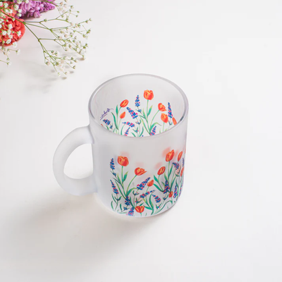 Tulips and Lavender Frosted Glass Mug